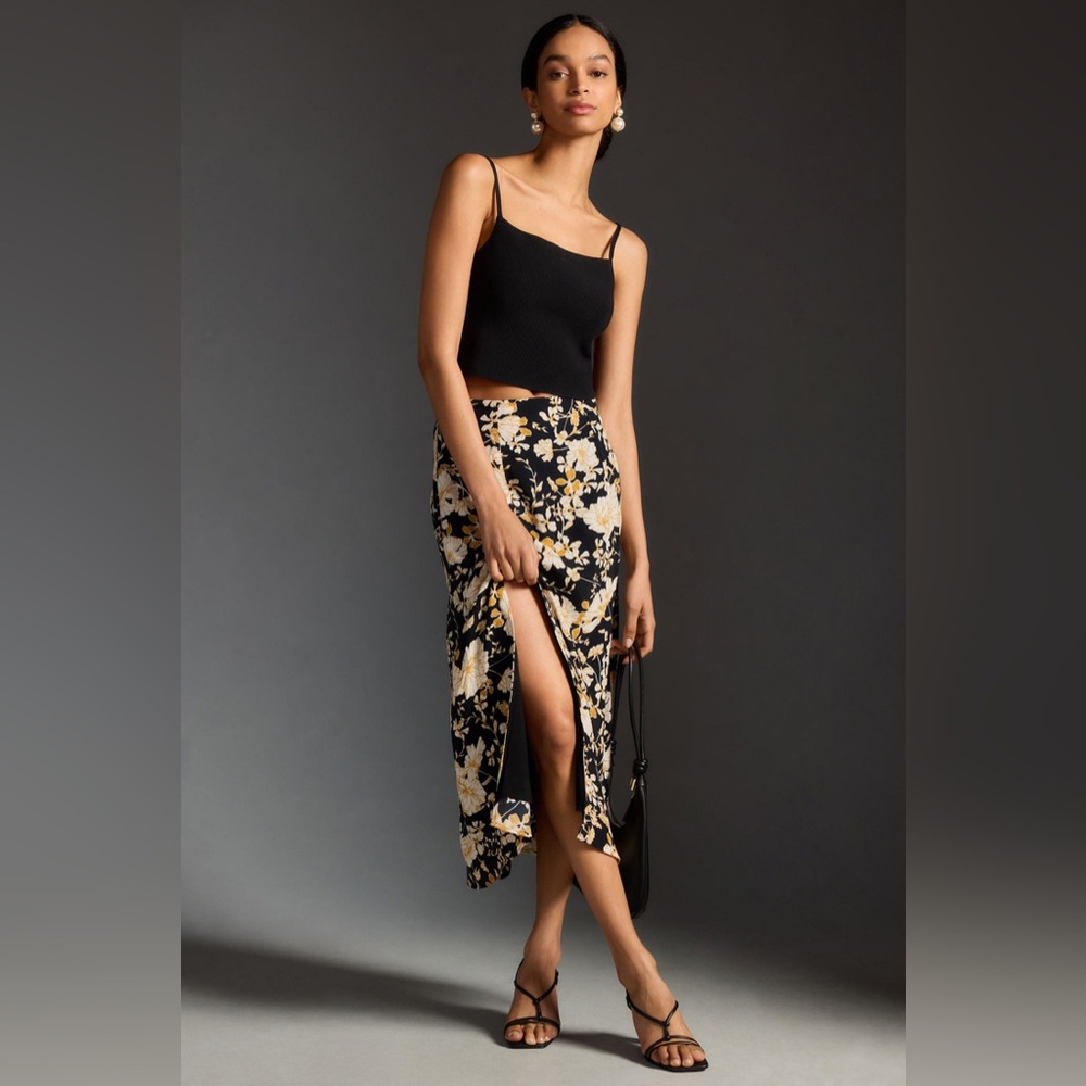 Floral Side-Slit Midi Skirt